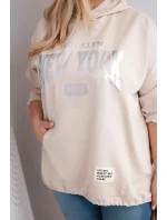 Dámská mikina plus size z viskózy s kapucí a klokaní kapsou béžová Dámská mikina plus size z viskózy s kapucí a klokaní kapsou béžová