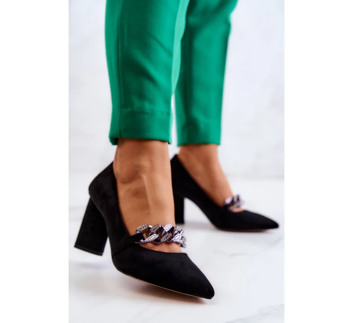 Semišové lodičky S řetízkem černý model 21581664 - S.Barski