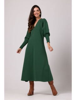 B267 Maxi šaty s hlubokým výstřihem do V - trávníkově zelené