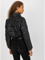Černá, krátká zimní bunda z ekokůže