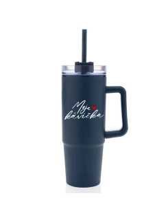 MOJE KÁVIČKA - modrý cestovní termohrnek s průhledným víčkem 900 ml