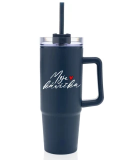 MOJE KÁVIČKA - modrý cestovní termohrnek s průhledným víčkem 900 ml