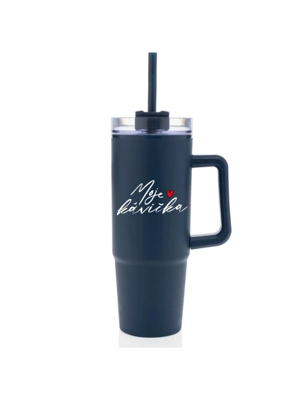 MOJE KÁVIČKA - modrý cestovní termohrnek s průhledným víčkem 900 ml