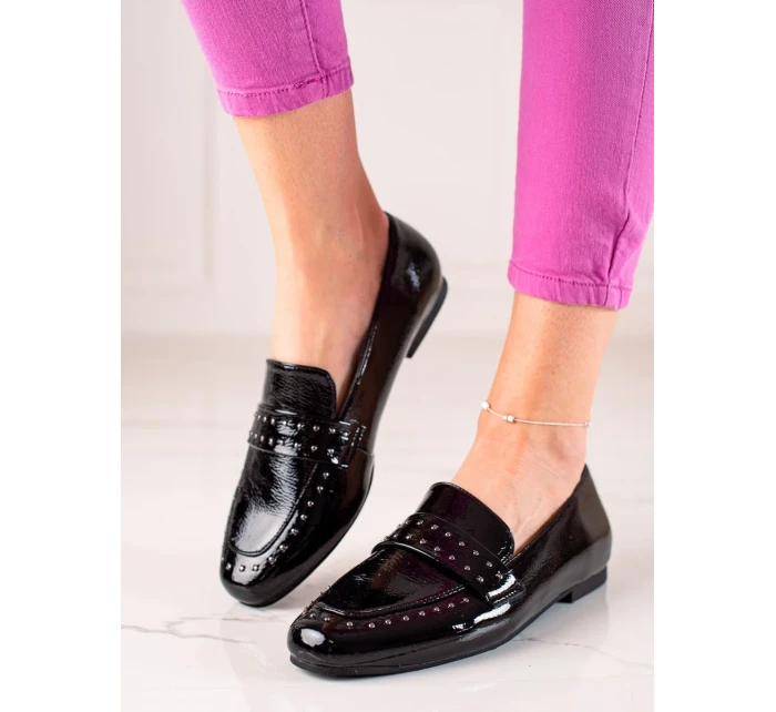 Výborné  polobotky dámské černé na plochém podpatku