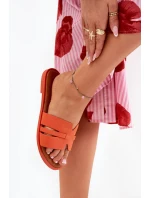 Dámské sandály na plochém podpatku s výřezy eko semišové oranžové model 21688648 - Boto