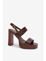 Dámské sandály na podpatku a platformě kůže Čokoládové model 21943437 - Boto