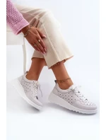 Prolamované dámské tenisky na klínku, přírodní kůže, světle šedá S.Barski Prolamované dámské tenisky na klínku, přírodní kůže, světle šedá S.Barski