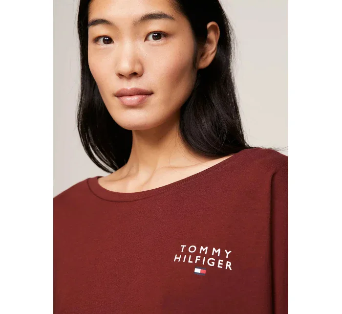 Dámské tričko s dlouhým rukávem UW0UW04153 DW5 kaštanové - Tommy Hilfiger