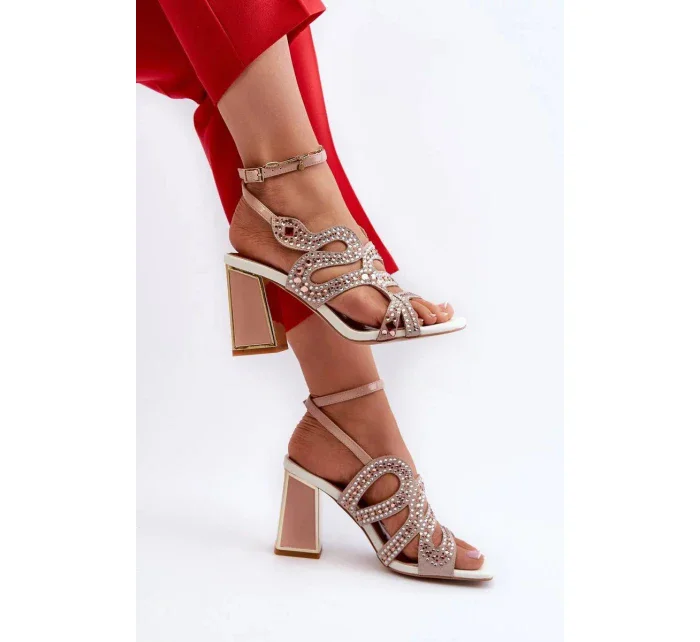 Sandály na podpatku CR952 béžovo-růžové - Step in style