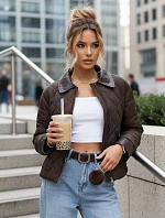 Dámská prošívaná hnědá přechodová bunda FashionStreet TY5619