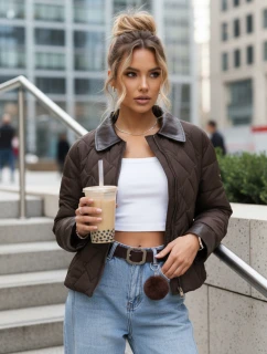 Kurtka przejściowa damska pikowana brązowa model 22025093 - FashionStreet