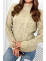 Svetr model 18966168 přes hlavu světle béžová - K-Fashion