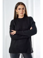 Svetr model 18970335 přes hlavu s módní vazbou černý - K-Fashion Svetr model 18970335 přes hlavu s módní vazbou černý - K-Fashion