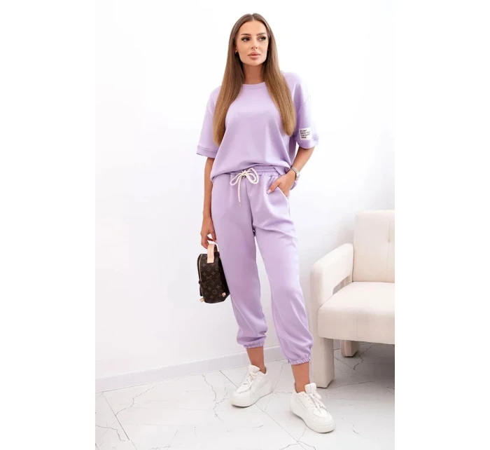 Dámský viskózový komplet s krátkým rukávem a nohavicemi světle fialová