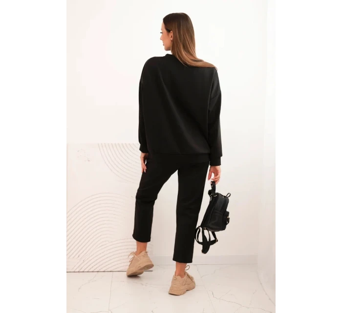 Dámský komplet z viskózy s prošívanou mikinou a kalhotami černý Dámský komplet z viskózy s prošívanou mikinou a kalhotami černý
