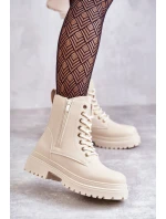 Dámské zateplené kožené kozačky světle béžové model 21598620 - EVENTO