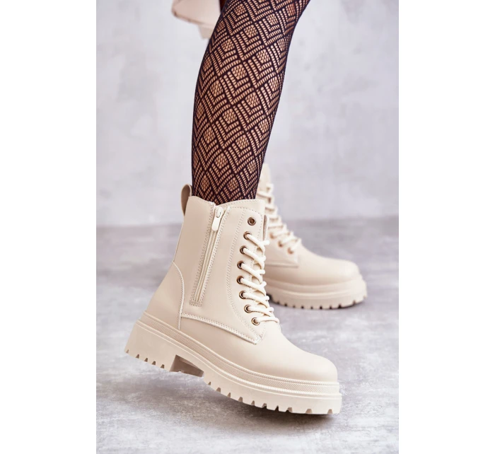 Dámské zateplené kožené kozačky světle béžové model 21598620 - EVENTO