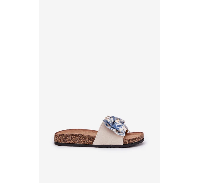 Dámské pantofle s mašlí na korkové platformě modré model 21687419 - Boto Dámské pantofle s mašlí na korkové platformě modré model 21687419 - Boto