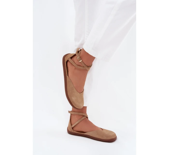 Semišové Baleríny Dámské S Pásky  Béžové model 21706966 - Zazoo