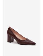 Lodičky na sloupkovém podpatku se  čokoládové model 21711480 - Boto