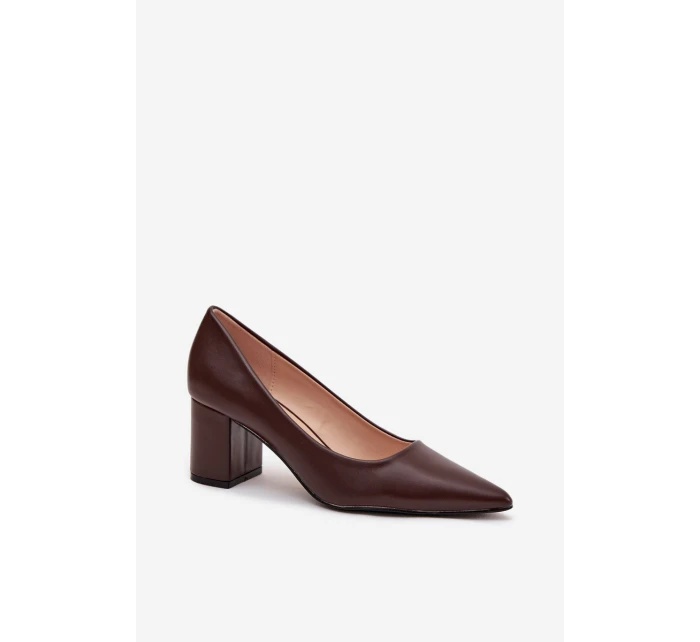 Lodičky na sloupkovém podpatku se  čokoládové model 21711480 - Boto