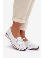 Kožené Ažurové Dámské Polobotky S.Barski LR61-7044 Bílé