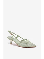 Krajkové dámské sandály na podpatku s mašlí zelené model 22107310 - Boto