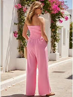Dámský letní overal se širokými nohavicemi růžový FashionStreet EY2650 Dámský letní overal se širokými nohavicemi růžový FashionStreet EY2650