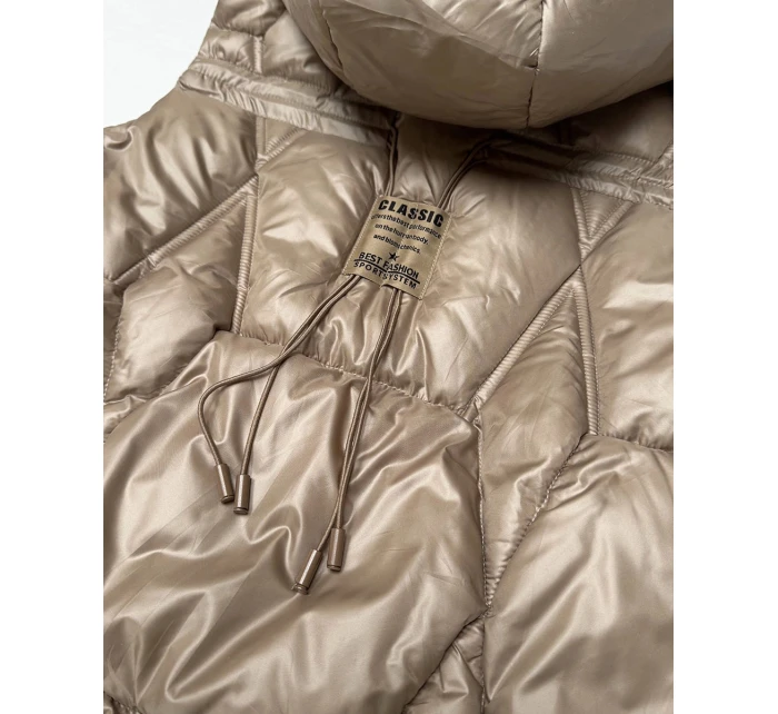 Krótki bezrękawnik damski z odpinanym kapturem Goodlookin beżowy (B8258-12)