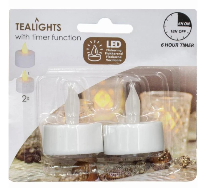 SADA 2 ČAJOVÝCH SVÍČEK VEDENÝCH ČASOVAČEM BÍLÁ