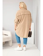 Dámská košile Plus Size z viskózy manšestrová s odepínacími rukávy camelová
