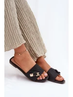 Dámské Pantofle Na Plochém Podpatku S Mašlí Černé Sallariela Dámské Pantofle Na Plochém Podpatku S Mašlí Černé Sallariela