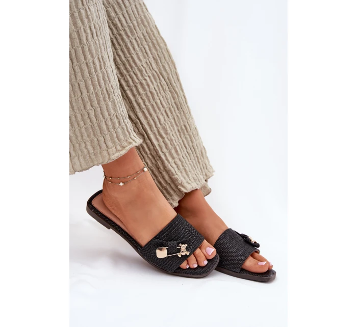 Dámské Pantofle Na Plochém Podpatku S Mašlí Černé Sallariela Dámské Pantofle Na Plochém Podpatku S Mašlí Černé Sallariela