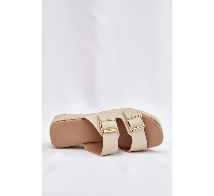 Dámské Klapky Na Klínu S Pletením A Přezkami Béžové Pasinea Dámské Klapky Na Klínu S Pletením A Přezkami Béžové Pasinea