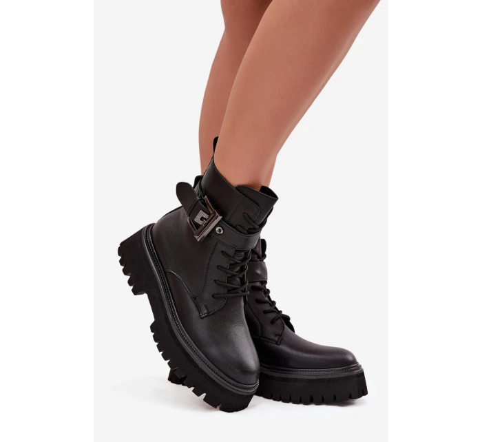 Kožené workery dámské zateplené s ozdobnou sponou D&A model 21715550 Černé - S.Barski