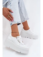 Kožené dámské tenisky na masivní platformě model 22130428 Bílé - Zazoo