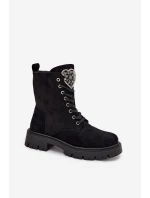 Dámské zateplené workery z eko semiše s bižuterní ozdobou – černé Miryssa Dámské zateplené workery z eko semiše s bižuterní ozdobou – černé Miryssa