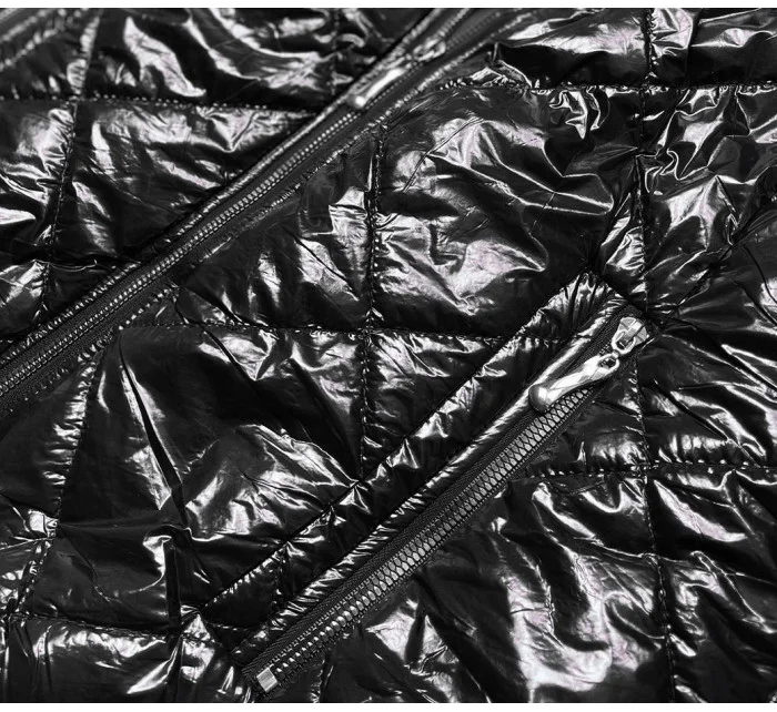 Lesklá černá dámská bunda (BR9756-1)
