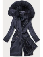 Tmavě modrá dámská zimní bunda s podšívkou z mechovité kožešiny (b537-3)