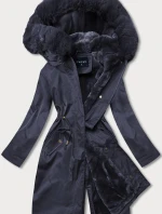 Tmavě modrá dámská zimní bunda s podšívkou z mechovité kožešiny (b537-3)