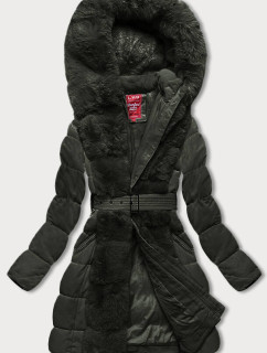 Dámská zimní bunda v army barvě s kožešinou (2M-008)