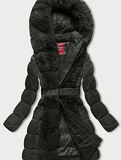 Dámská zimní bunda v army barvě s kožešinou model 21246874 - LHD