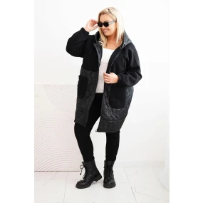 Dámská prošívaná mikina Plus Size s kapucí a velkými kapsami černá Dámská prošívaná mikina Plus Size s kapucí a velkými kapsami černá