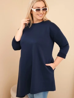Dámská sukni Plus Size z viskózy s volným střihem a dlouhým rukávem granátová
