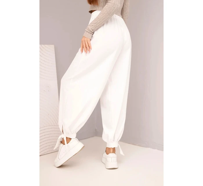 Dámské kalhoty s širokým nohavicí a vázáním dole bílé