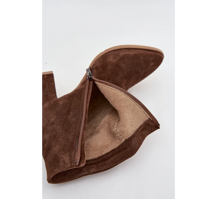 Kozačky z přírodního semiše s vysokým podpatkem vyhřívané hnědé model 21712923 - Zazoo