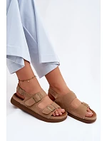 Kožené semišové dámské sandály s přezkami Vinceza 79620 hnědé