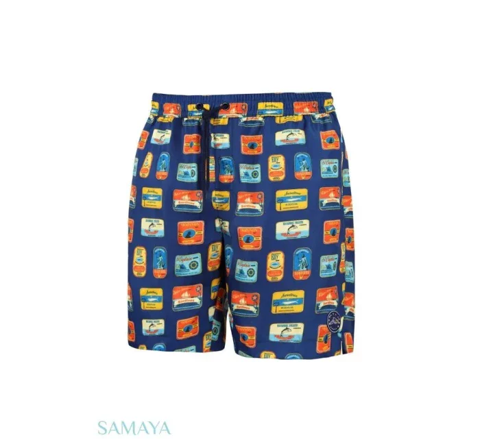 Pánské plavkové kraťasy Happy Shorts long SM29-48 Tmavě modrá mix - Self Pánské plavkové kraťasy Happy Shorts long SM29-48 Tmavě modrá mix - Self