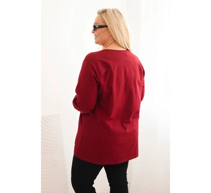 Dámská blůza Plus Size s výstřihem do V a dlouhým rukávem bordó Dámská blůza Plus Size s výstřihem do V a dlouhým rukávem bordó