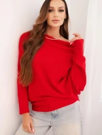 Dámský asymetrický batwing svetr viskózový červený